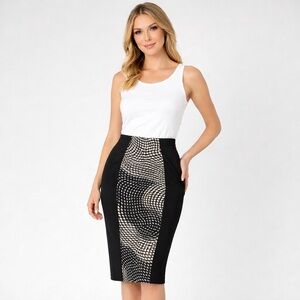 Bisou Bisou Elegant Black and White Patterned Skirt Size S